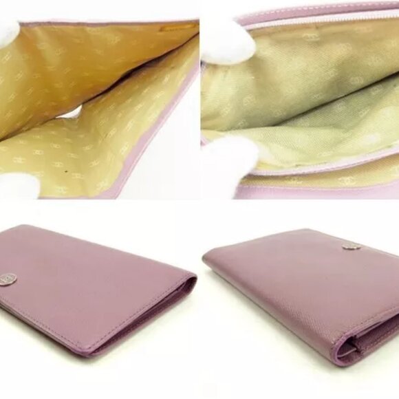 Chanel Wallet Purse Long Wallet Coco Button Purple Woman Authentic - Picture 6 of 6